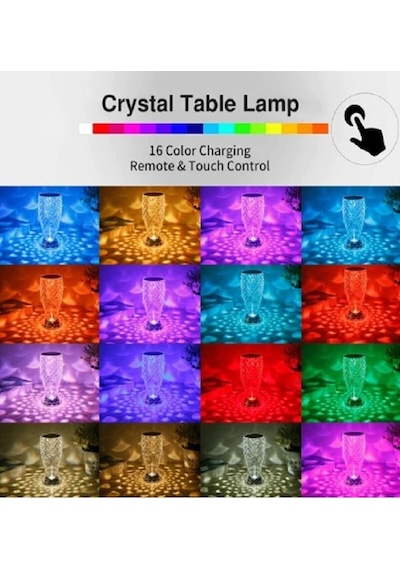 Kristal Masa Lambası Rgb Renk Değiştiren Gece Lambası 16 Renk Ve 4 Mod Dokunmatik Kontrol Diğer