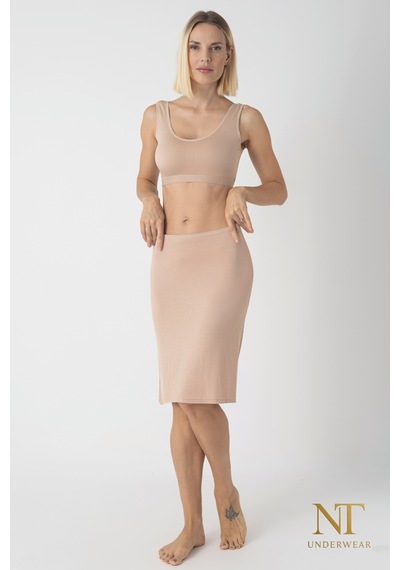 Nt Underwear Bambu Dizüstü Etek Astarı, Midi Jupon - Doğal Kumaş, Modern Kalıp. Bej