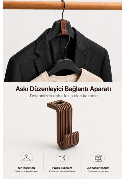 Askı Düzenleyici Bağlantı Aparatı Dolap İçi Yer Tasarruf Sağlayan Askı Organizeri 3d Baskı Çok Renkli