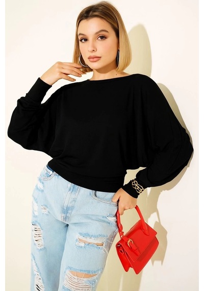 Femina Trendy Yarasa Kol Salaş Bluz Siyah T4273 Siyah