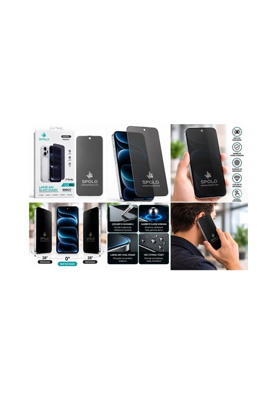 Spolo İphone 17 Hayalet Ekran Koruyucu 500cc Full Hd Large Arc Gizlilik Camı Darbe Ve Çizilme Koruyucu