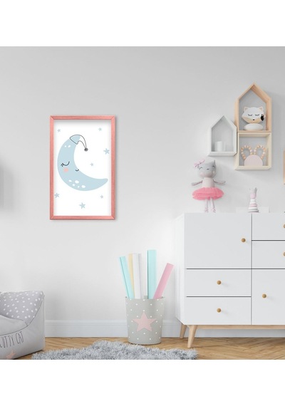 Bk Home Sevimli Ay Tasarımlı Dekoratif Pembe Ahşap Çerçeveli Çocu (551087799)