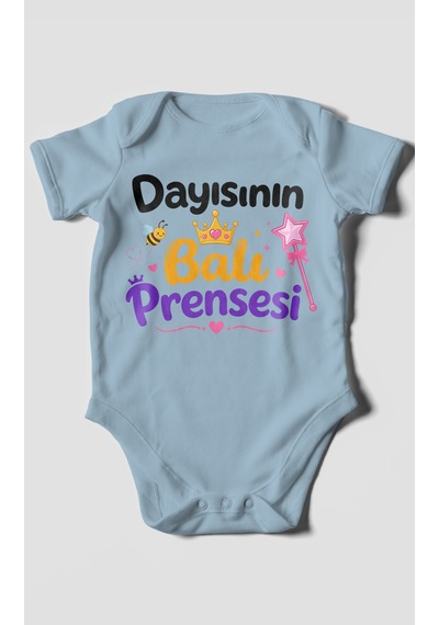 Morivokids Dayısının Ballı Prensesi Kısa Kollu Bebek Body %100 Pamuk Bebe Mavisi