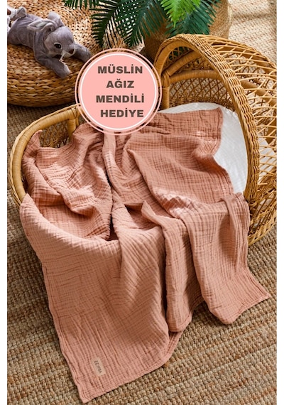 Zeypba Kenar Dikişli Kiremit Müslin 4 Katlı Müslin Bebek & Çocuk Müslin Örtü 100x100 CM