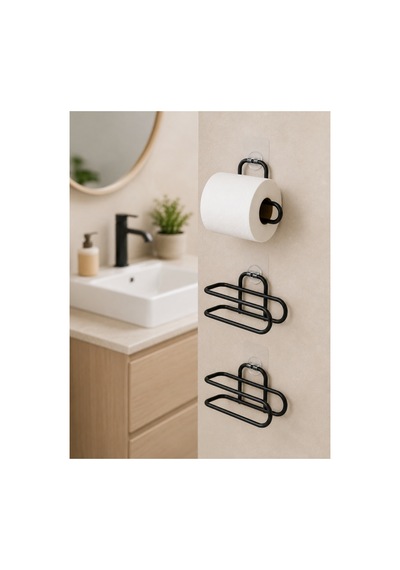 Ers3 Lü Yapışkanlı Wc Kağıtlığı Siyah Rulo Tutucu Banyo Ve Mutfak Kullanımı Diğer