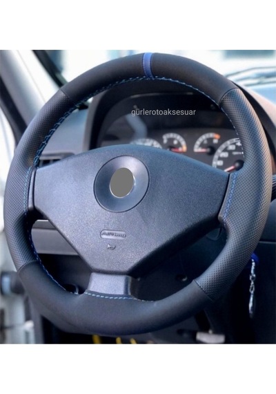 Fiat Albea Uyumlu Dikmeli Deri Direksiyon Kılıfı Alkantra-noktalı Mavi Yüzüklü