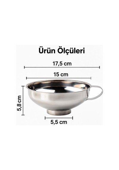 Paslanmaz Çelik Geniş Ağızlı Kavanoz Hunisi 15 Cm Salça, Reçel, Sos, Yağ Ve Bakliyat Aktarma Hunisi
