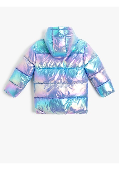 Koton Oversize Şişme Mont Kapşonlu Parlak Mavi 5wkg20034aw Mavi