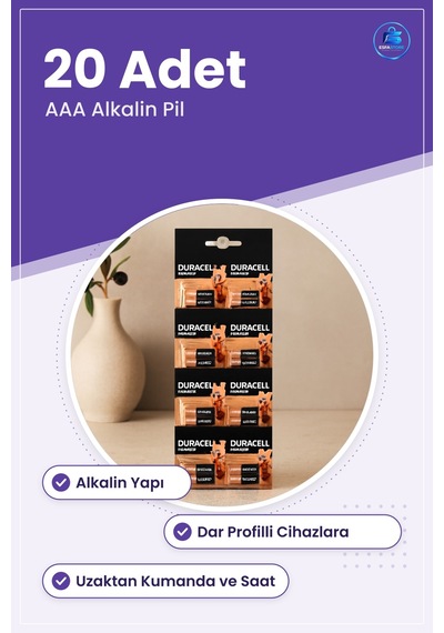 Aaa İnce Alkalin Pil 20 Adet Uzaktan Kumanda Saat Oyuncak El Fene