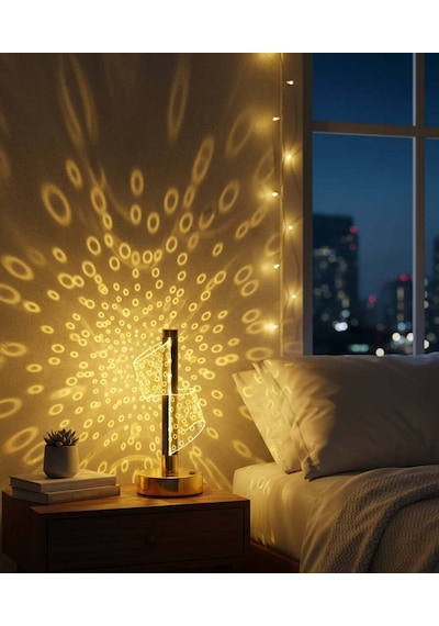 Daire Yansımalı Dekoratif Gece Lambası Şarjlı Dimmerli Ve Enerji Tasarruflu Led Altın