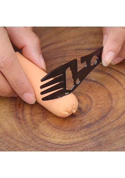 2'li Paket Taktiksel Spork Kaşık Çatal - 5 Fonksiyonlu - Paslanmaz Çelik Çok Renkli