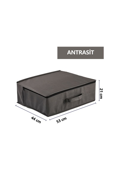 3'lü Set 53x44x21 Cm Baza Altı & Dolap Içi Organizer, Yorgan & Yastık Düzenleyici Hurç Antrasit Gri