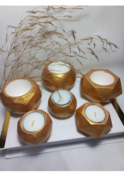 Antiquity Gold Ev Ve Ofis Aksesuarı Sukulent/kaktüs Saksı, Mumluk Set Dekoratif Obje 6 Parça Gold