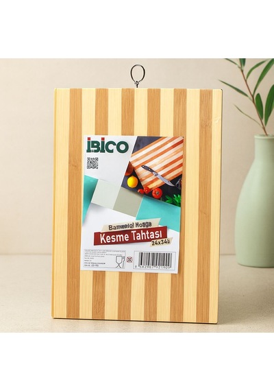 Bambu Kesme Tahtası 24x34x1.3 Cm - Metal Kulplu Açık Ceviz