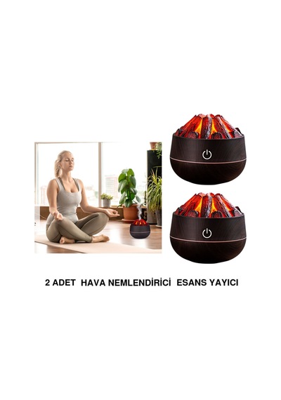 2 Adet Hava Nemlendirici,aroma Difüzörü Şömine Görünümlü Alev Buhar Makinesi Koyu Kahverengi