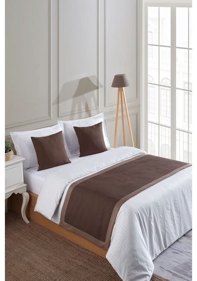 Varol 70x250 Yatak Şalı Runner Ve 2 Adet 45x45 Kırlent Seti Otel Konsept Lüx Dekoratif Set Kahve