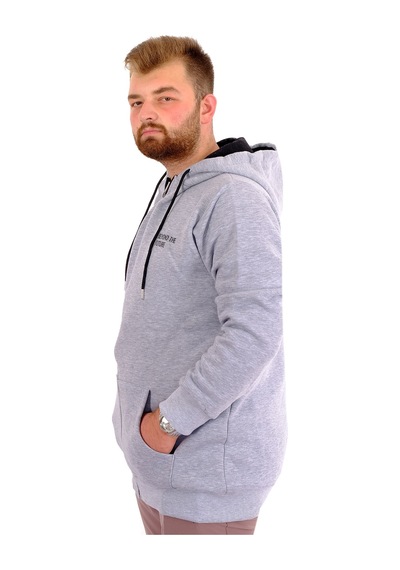 Mode Xl Erkek Büyük Beden Fermuarlı Kapüşonlu Sweatshirt Future U24549 Grimelanj Gri Melanj