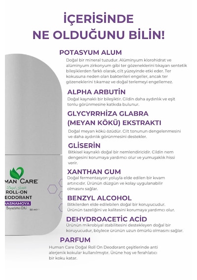 Human Care Doğal Roll-on Deodorant Beyazlatıcı Etki 50 ML