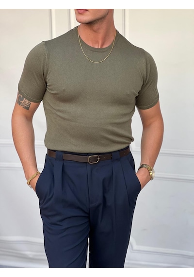 Modefendi Yüksek Kalite Slim Fit Triko Kumaş Tshirt Yeşil