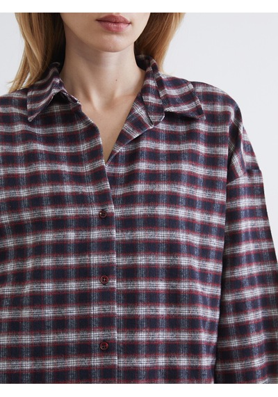 Lcw Vision Kırmızı Ekose Oversize Kadın Oduncu Gömlek