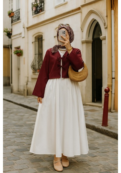 Angbutik Kadın Bordo Kısa Kimono Ceket Zarif Ve Şık Kombin Parçası