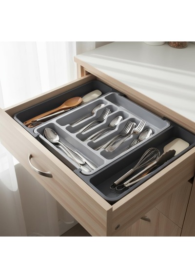 Çift Taraflı Açılır Çekmece İçi Kaşıklık Ve Organizer - Modüler Sürgülü Mutfak Düzenleyici - Açık Gri Ve Antrasit Renk - Kapalı 31 Cm Açık 52 Cm Belirtilmemiş