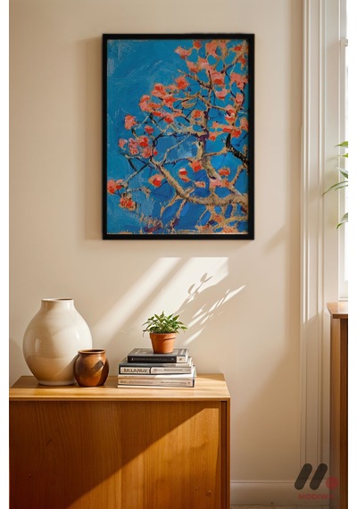 Van Gogh Badem Çiçeği, Siyah Çerçeveli Duvar Tablosu - Modern Ev Dekorasyonu