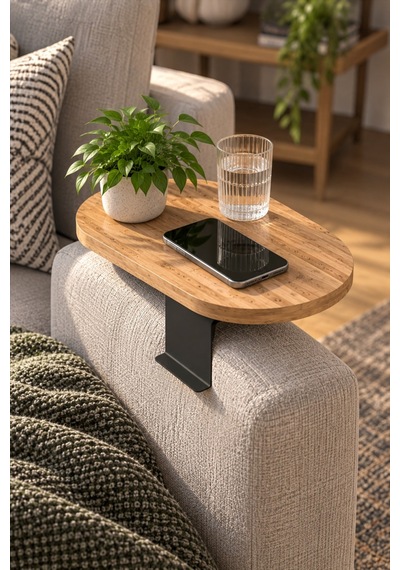 Sulorahome Ayarlanabilir Yan Sehpa Çam Kahverengi Oval C Sehpa Atlantik Çam