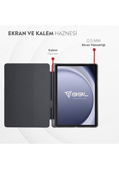 Samsung Galaxy Tab A9 Plus X210/galaxy Tab A11+ İle Uyumlu Kalem Bölmeli Trifolding Cover Tablet Kılıf Katlanabilir Standlı Otomatik Uyku Modlu Darbe Emici İnce Tasarım Siyah
