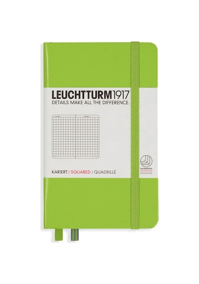 Leuchtturm1917 Not Defteri Cep Boy A6 , Sert Kapak, 187 Numaralandırılmış Sayfa, Kareli, Lime Yeşil