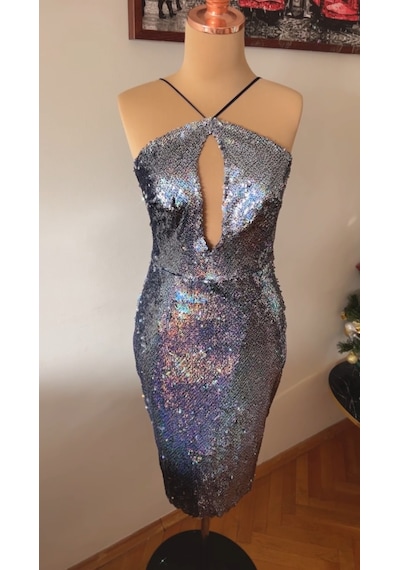 Chica Rosa Fashion Pullu Dekolteli Diamond Midi Elbise