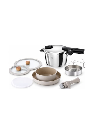 Fissler Vitaquick Glossy 4,5 Litre Düdüklü Tencere + Buhar Aparatı + Neoflam Midas 6 Parça Tencere Seti