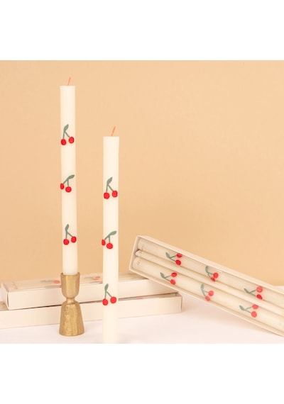 Meri Meri - Cherry Table Candles - Kiraz Desenli Şamdan Mumu - 2 Adet Tüm Yaşlar