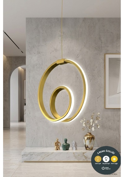 Orjin Eskitme Modern Çember Led Sarkıt Avize 3 Renkli Şık Antre & Hol Aydınlatma