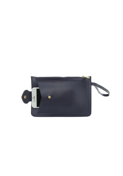 Ozka Leather Collection Kadın Lacivert Düğmeli Cüzdan Anahtarlık Lacıvert