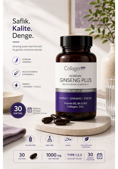Collagen Forte Platinum Ginseng Plus Multivitamin & Mineraller Collagen Tip 1-2-3 30 Kapsül