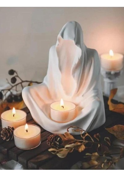 Dekoratif Ghost Hayalet Figürlü Tealight Mumluk Ev Dekoru Ofis Dekoru Süs 001