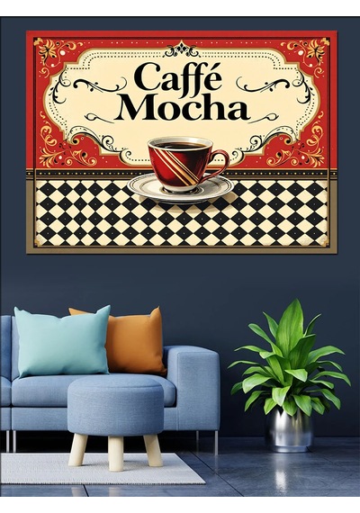 Vintage Caffe Mocha Posteri Dekoratif Kanvas - Mdf Ahşap Tablo