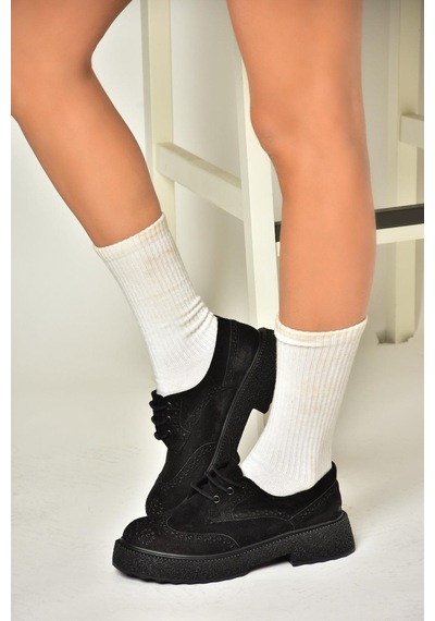 Fox Shoes T996199002 Siyah Süet Kalın Tabanlı Kadın Ayakkabı Siyah-süet Siyah