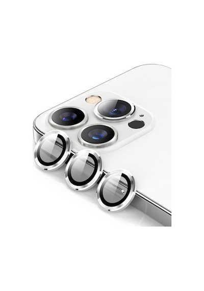 Ally Apple Uyumlu iPhone 13 Pro - 13 Pro Max 3D Metal Çerçeveli Kamera Koruyucu Lens Gümüş