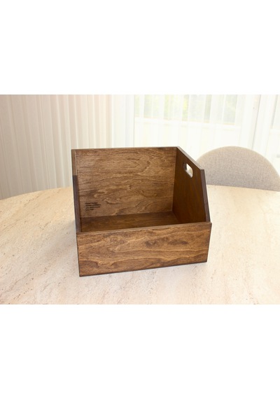 Ahşap Lp Plak Sandığı Koyu Ceviz Rengi - Organizer Kutu - Wooden Lp Record Box Dark Walnut Color Koyu Yeşil