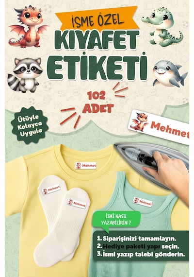 Kıyafet Etiketi - Okul Kıyafetlerine Kişiye Özel 30 Saniyede Kolay Uygulama Yıkanabilir - Hayvanlar2 Çok Renkli