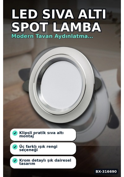 Led Spot Lamba 5w Sıva Altı Tavan Aydınlatması Beyaz Kasa 95 Mm 1 Adet Bx-316690 Diğer