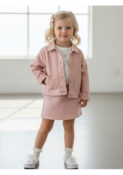 Zekids Kız Bebek Kalp Detaylı Cepli Düğmeli Ceket-16903 Pembe