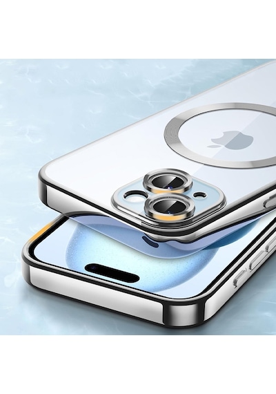 Apple Uyumlu  iPhone 15 Pro Max Kılıf Magsafe Özellikli Metal Lazer Silikon Kapak