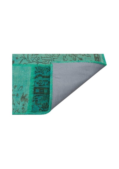 El Dokuması Patchwork Vintage Yün-pamuk Yeşil Halı 35464 161 X 232 Cm