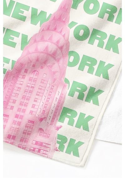 Şehir Temalı New York Plaj Havlusu - Modern Tipografik Pembe Yeşil Hızlı Kuruyan Mikrofiber Havlu Çok Renkli