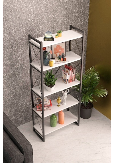 5 Raflı Metal Kitaplık Beyaz 180 Cm Çok Renkli