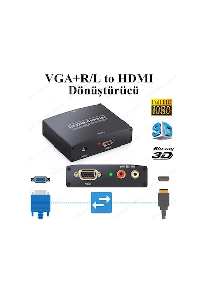 Vga+R/L Audio To Hdmı Converter Ses Destekli Vga-Hdmı Çevirici