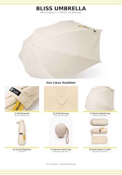 Bliss Umbrella Kapsül Şemsiye - Uv Korumalı Güneş Şemsiyesi Krem